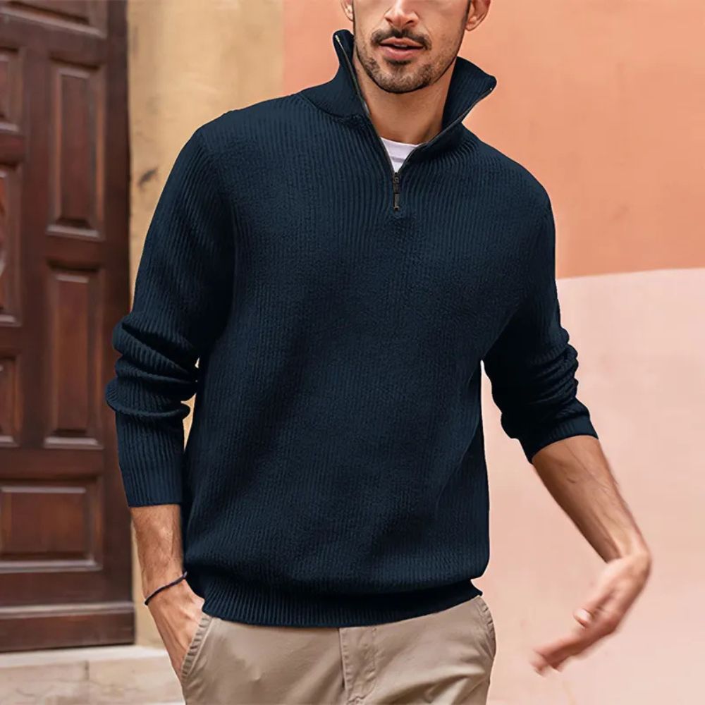 Jersey con cremallera para hombre, ideal para días frescos de otoño e invierno, ofreciendo comodidad y calidez en un diseño moderno.