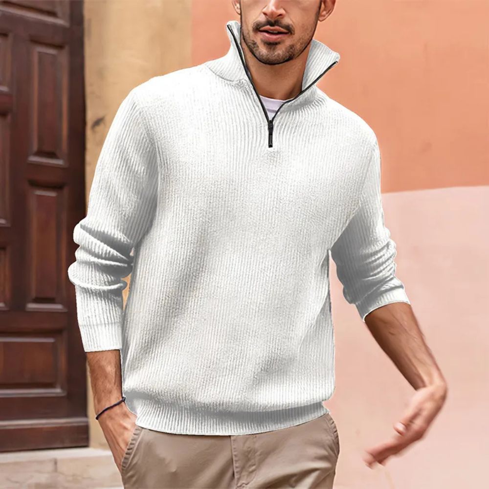 Jersey con cremallera para hombre, ideal para días frescos de otoño e invierno, ofreciendo comodidad y calidez en un diseño moderno.