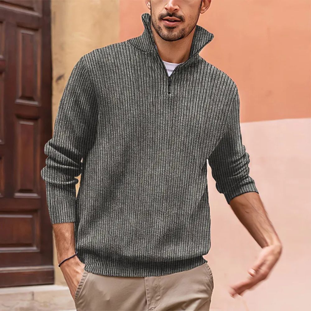 Jersey con cremallera para hombre, ideal para días frescos de otoño e invierno, ofreciendo comodidad y calidez en un diseño moderno.